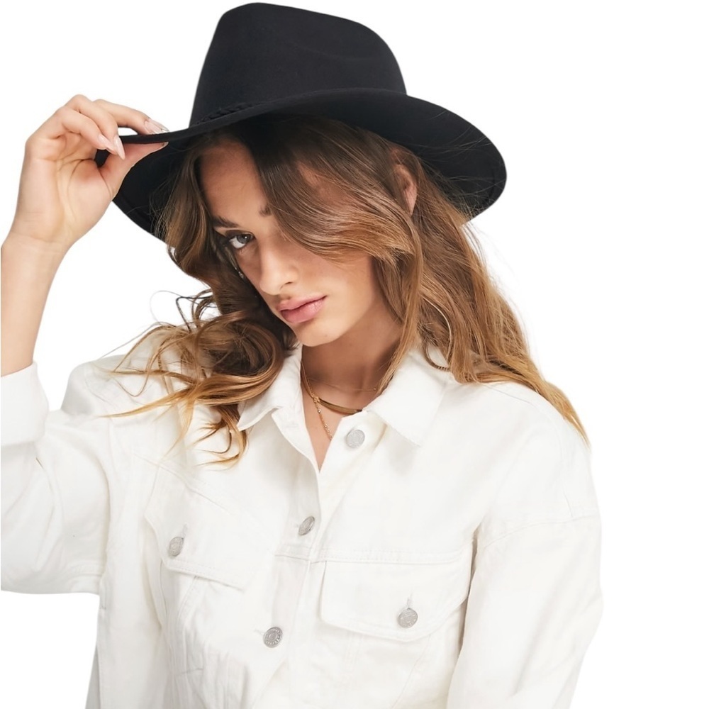 ASOS DESIGN 100% Wool Classic Black Fedora Hat with Braid Trim SZ M - Picture 4 of 13